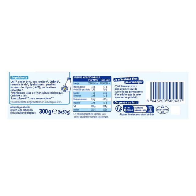8445290569431 - Naturnes® - P'tit Brassé - Mini Dessert Lacté Nature Bio Coupelle Bébé Dès 4 Mois