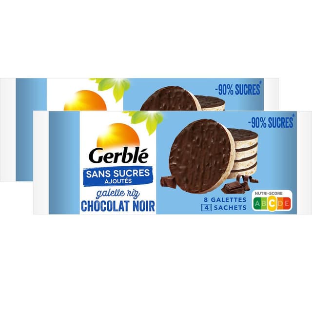 3175681213951 - Gerblé Sans Sucres Ajoutés - 8 Galettes de riz chocolat noir -90% de sucres en moins