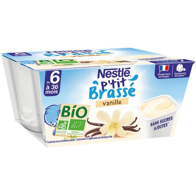 7613287053732 - Nestlé - P'tit Brassé - Dessert Lacté Vanille Bio Coupelle Bébé Dès 6 mois