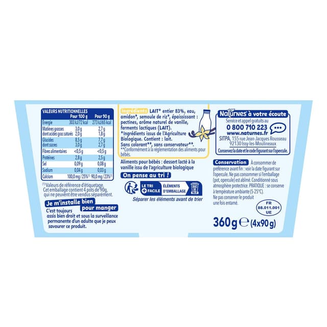 7613287053732 - Naturnes® - P'tit Brassé - Dessert Lacté Vanille Bio Coupelle Bébé Dès 6 mois