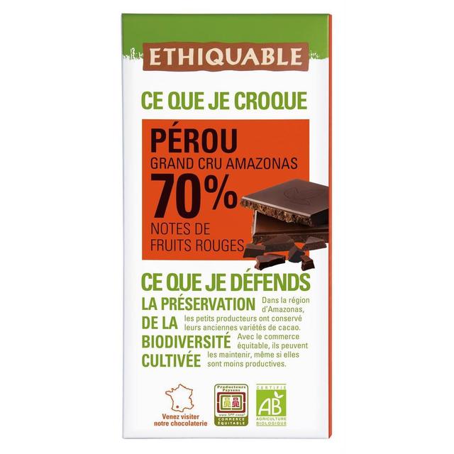 3760091724632 - Ethiquable - Commerce Equitable - Chocolat Noir 70% cacao Bio du Pérou
