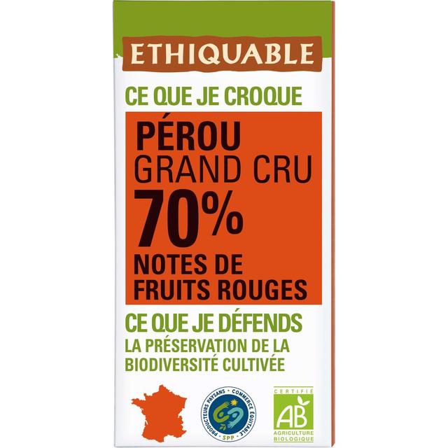 3760091724632 - Ethiquable - Commerce Equitable - Chocolat Noir 70% cacao Bio du Pérou
