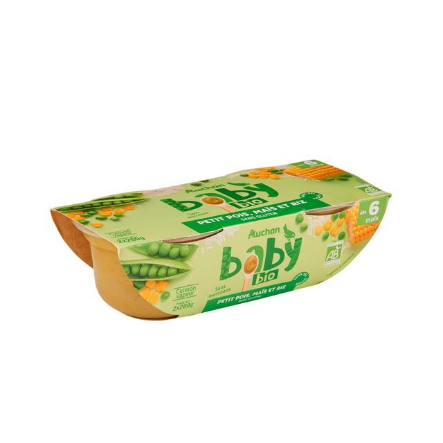3596710475032 - Auchan Baby Bio - Petits pois maïs et riz bio Bol Bébé dès 6 mois