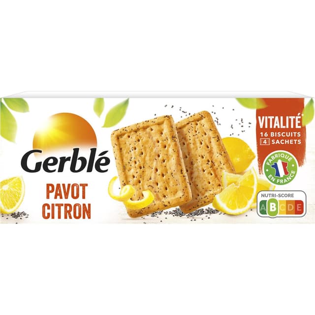 3175681066632 - Gerblé Vitalité - 16 Biscuits Pavot Citron -46% de sucres en moins