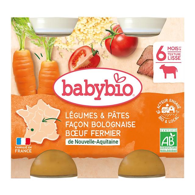 3288131510033 - Babybio - Légumes, Pâtes Façon Bolognaise au Boeuf Fermier Bio Pot Bébé Dès 6 mois