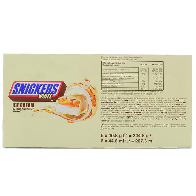 5000159509633 - Snickers - 6 barres glacées chocolat blanc 6x46,1ml
