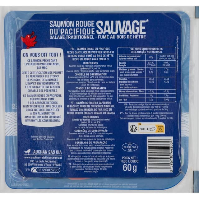 3596710442034 - Auchan - Saumon Fumé Sauvage MSC