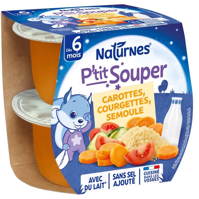 7613035832534 - Naturnes® - P'tit Souper - Carottes Courgettes Semoule Bol Bébé Dès 6 mois