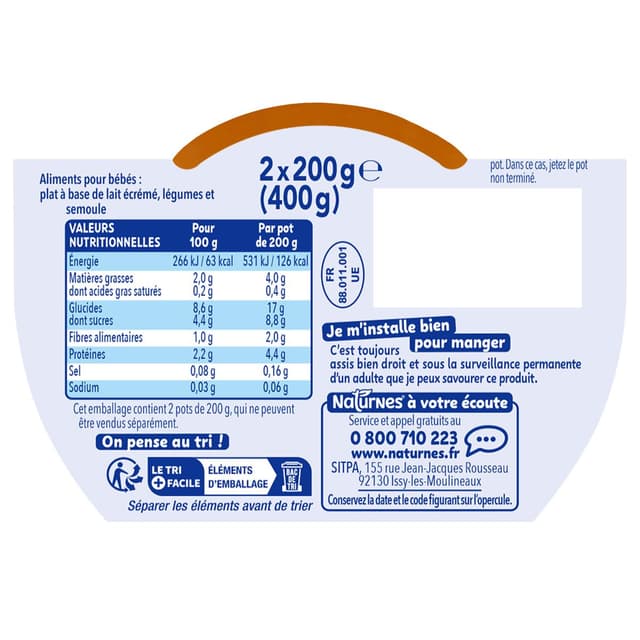 7613035832534 - Naturnes® - P'tit Souper - Carottes Courgettes Semoule Bol Bébé Dès 6 mois
