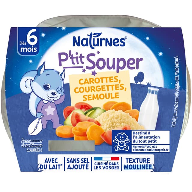 7613035832534 - Naturnes® - P'tit Souper - Carottes Courgettes Semoule Bol Bébé Dès 6 mois