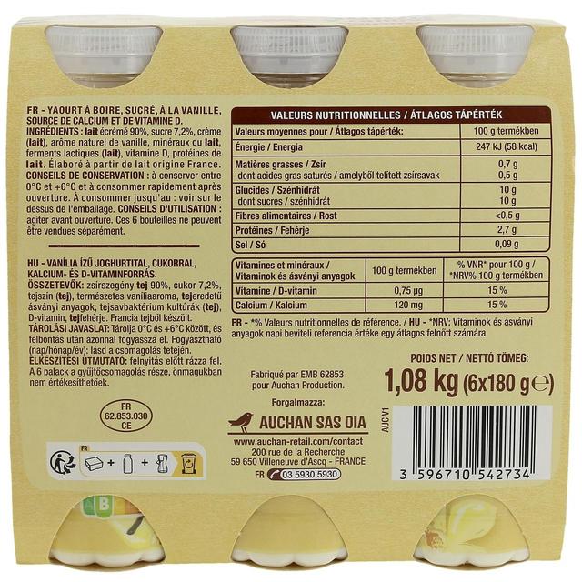 3596710542734 - Auchan - Yaourt à boire saveur vanille