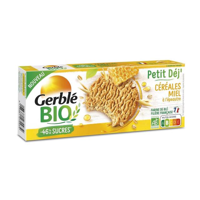 3175681272934 - Gerblé Bio - 9 Biscuits Petit déj' Céréales Miel Bio -46% de sucres en moins