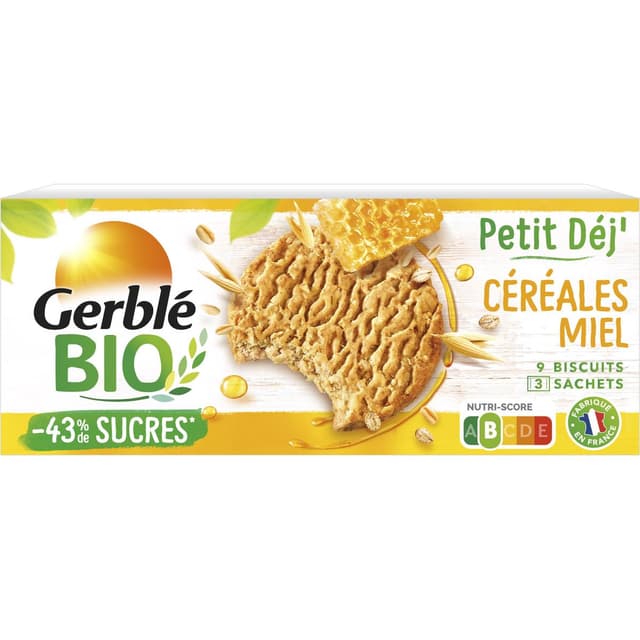 3175681272934 - Gerblé Bio - 9 Biscuits Petit déj' Céréales Miel Bio -46% de sucres en moins