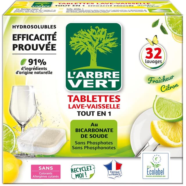 3450601046834 - L'arbre Vert - Tablette de Lave-Vaisselle Tout en 1 Hydrosolubles Parfum Citron