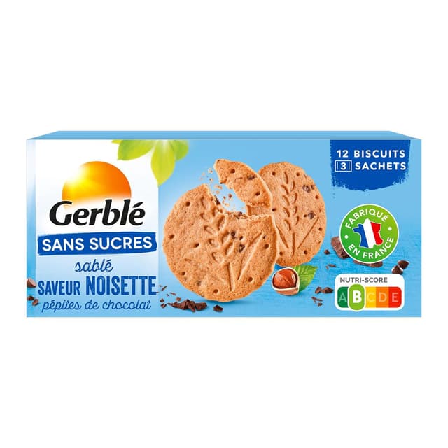 3175681259034 - Gerblé Sans Sucres - 12 Sablés Noisettes et Pepites de Chocolat