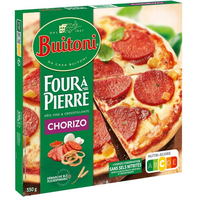 7613039931035 - Buitoni Four à pierre - Pizza Chorizo, Oignons, Fromage, Sauce douce aux épices