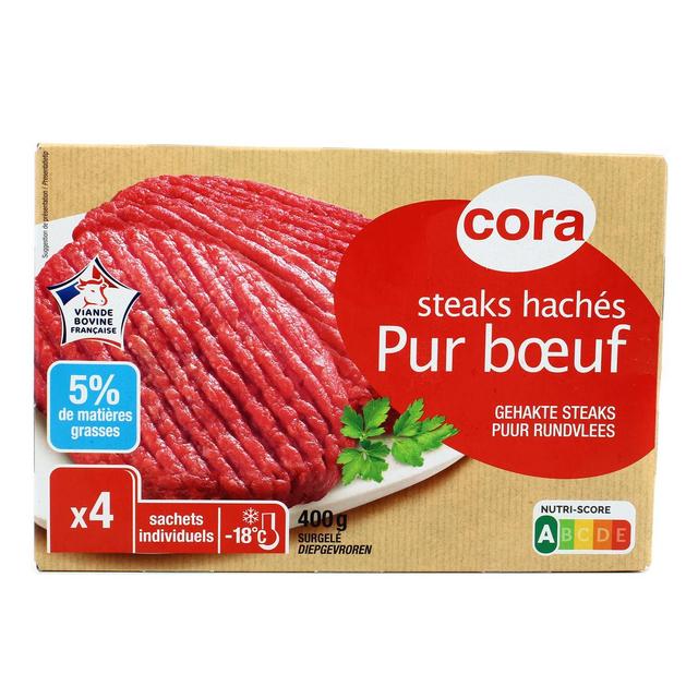 3257984014135 - Cora - 4 Steaks hachés pur boeuf 5% MG 4x100g