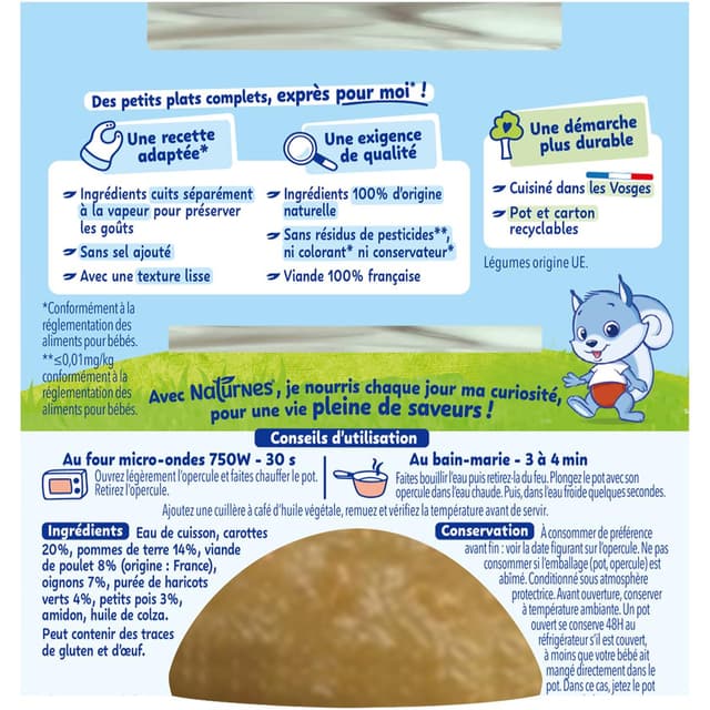 8445291096035 - Naturnes® - Jardinière dé Légumes, Poulet Bol Bébé Dès 6 mois