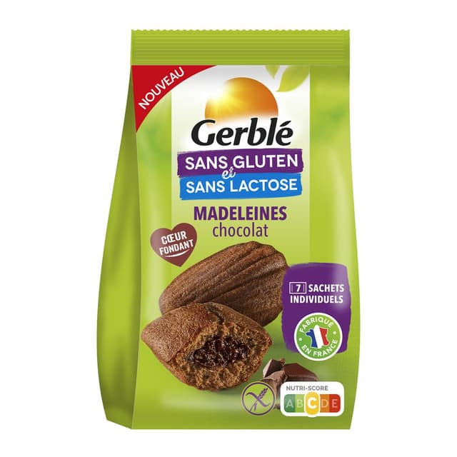 3175681297135 - Gerblé Sans Gluten Sans Lactose - 7 Madeleines Chocolat Coeur Fondant sans gluten et sans lactose