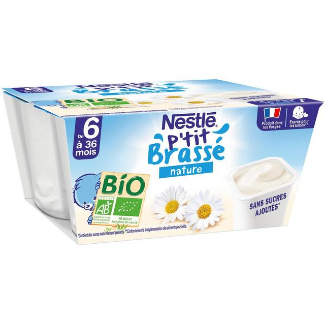 7613036279635 - Nestlé - P'tit Brassé - Dessert Lacté Nature Bio Coupelle Bébé Dès 6 mois