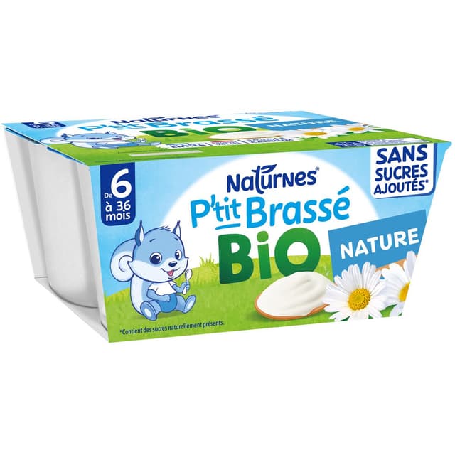 7613036279635 - Naturnes® - P'tit Brassé - Dessert Lacté Nature Bio Coupelle Bébé Dès 6 mois