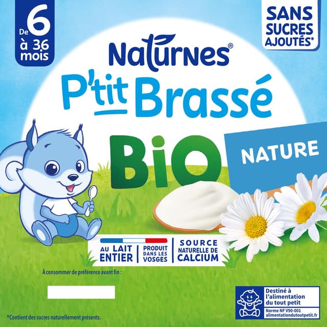 7613036279635 - Naturnes® - P'tit Brassé - Dessert Lacté Nature Bio Coupelle Bébé Dès 6 mois