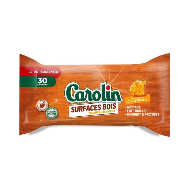 3346020063036 - Carolin - Lingettes nettoyant meubles en bois cire d'abeille