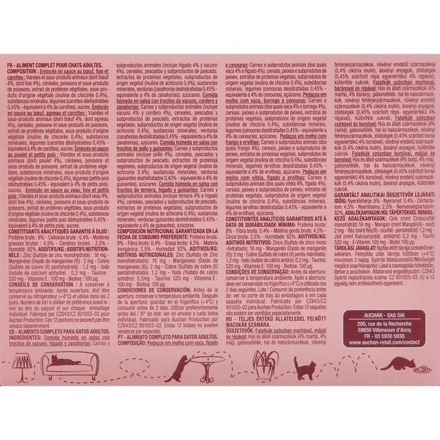 3596710485536 - Auchan - Sachets émincés en sauce viandes et légumes pour chat et chat stérilisé
