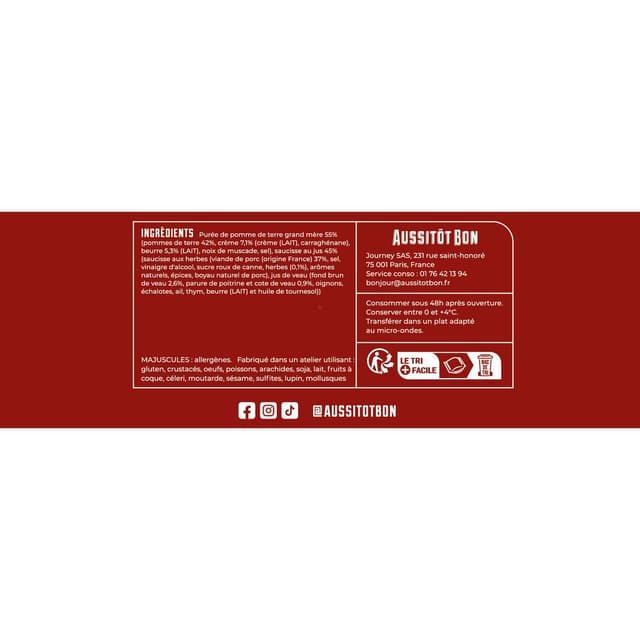 3701565400737 - Aussitôt Bon - Saucisse Purée Grand-Mêre