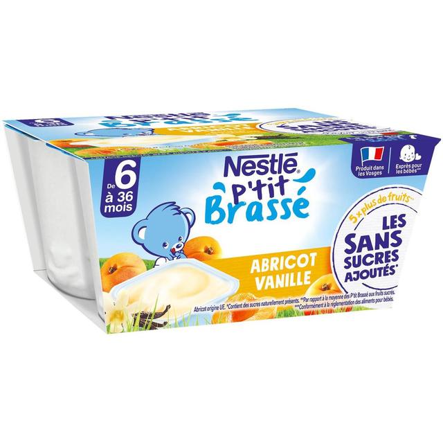 8445290605337 - Nestlé - P'tit Brassé - Dessert Lacté Abricot Vanille Sans Sucres Ajoutés Coupelle Bébé Dès 6 mois