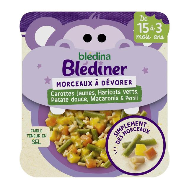 3041091828637 - Blédina - Morceaux à dévorer - Carottes jaunes haricots verts patate douce macaroni Assiette Bébé Dès 15 Mois