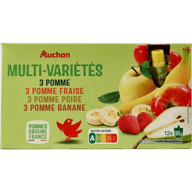 3596710492138 - Auchan - Gourdes compote pomme fraise poire banane allégées en sucre