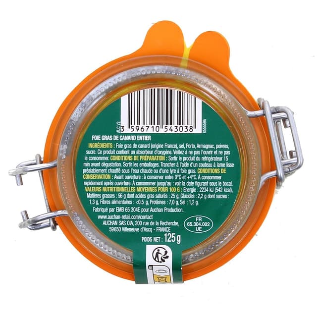3596710543038 - Auchan - Foie Gras de Canard Entier