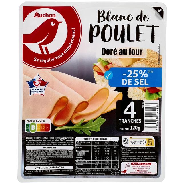 3596710464838 - Auchan - Blanc de Poulet Doré au Four Réduit en Sel