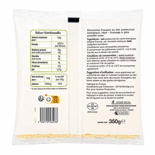3596710565238 - Auchan BIO - Emmental râpé