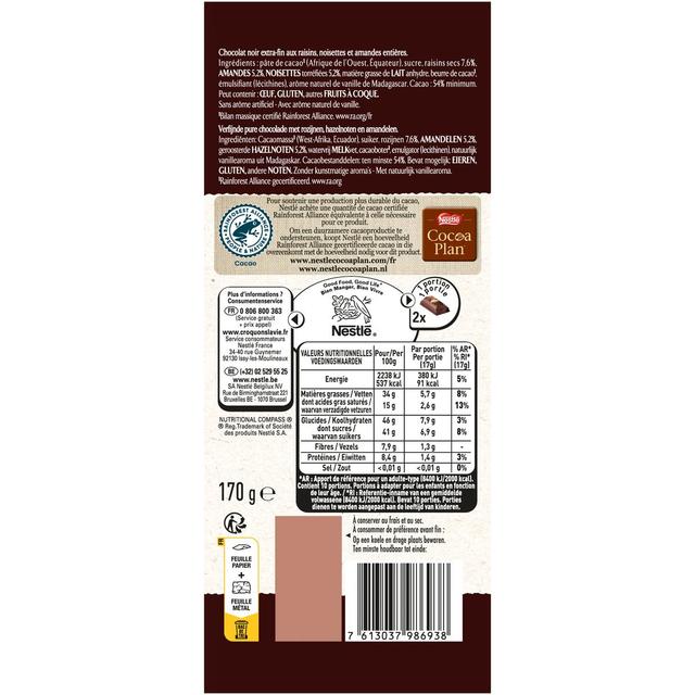 7613037986938 - Nestlé Les Recettes de l'Atelier - Chocolat noir raisins amandes et noisettes