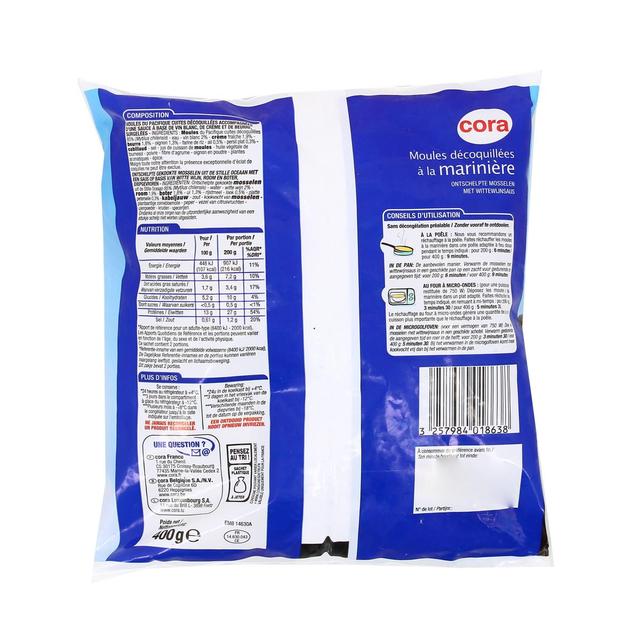 3257984018638 - Cora - Moules décoquillées marinières cuisinées au vin blanc