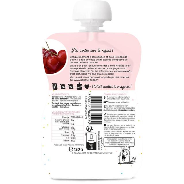 3760262840239 - Popote - Cerise Bio Gourde Bébé Dès 4/6 mois