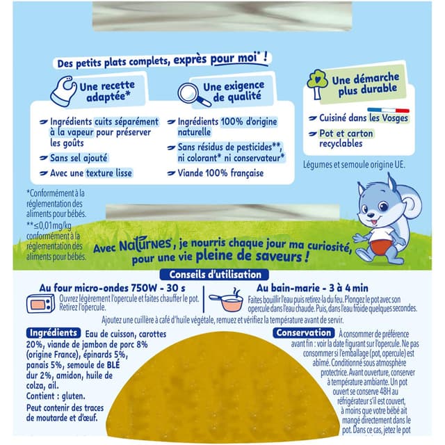 8445291590939 - Naturnes® - Carotte semoule jambon Bol Bébé dès 6 mois