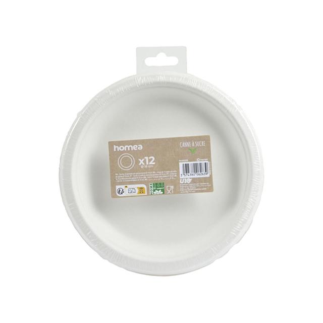 3574380062639 - Homea - Assiette ronde en canne à sucre 18cm blanc