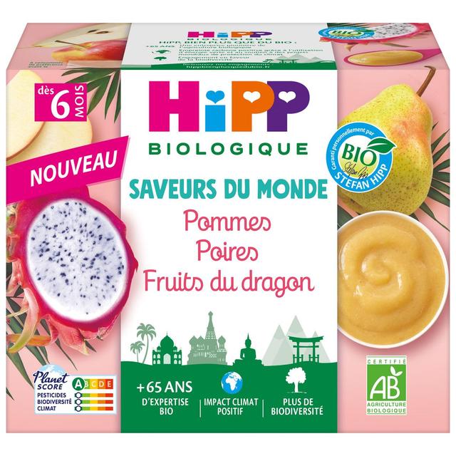 4062300445239 - Hipp - Saveurs du Monde - Pommes Poires Fruits du Dragon Bio Coupelle Bébé Dès 6 mois