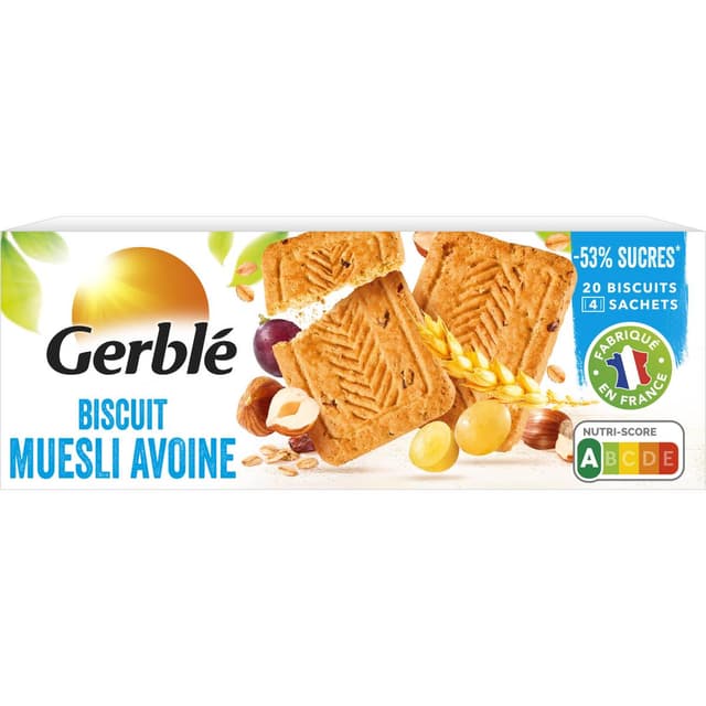 3175680018939 - Gerblé Teneur Réduite - 20 Biscuits Muesli Avoine - 52% de sucres en moins
