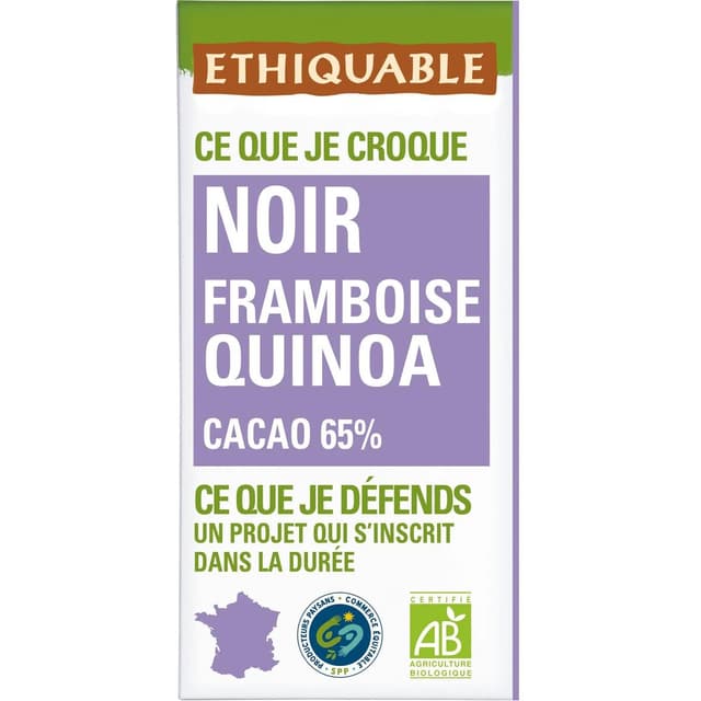 3760278869439 - Ethiquable - Commerce Equitable - Chocolat noir Framboise Quinoa Bio