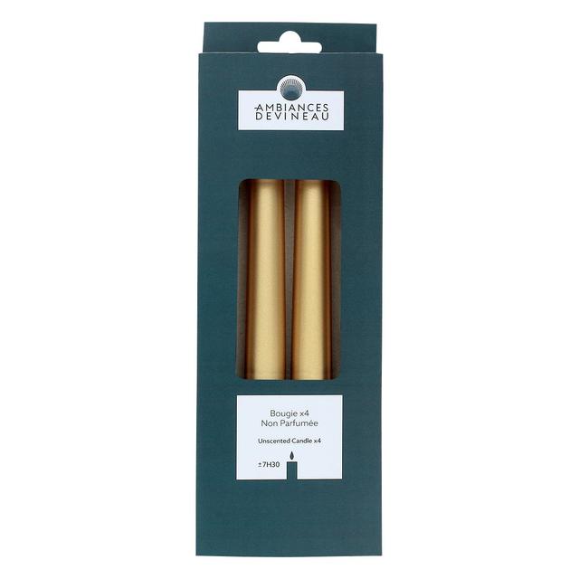 3482356749340 - Ambiances Devineau - Bougies flambeaux laquées or en boite carton