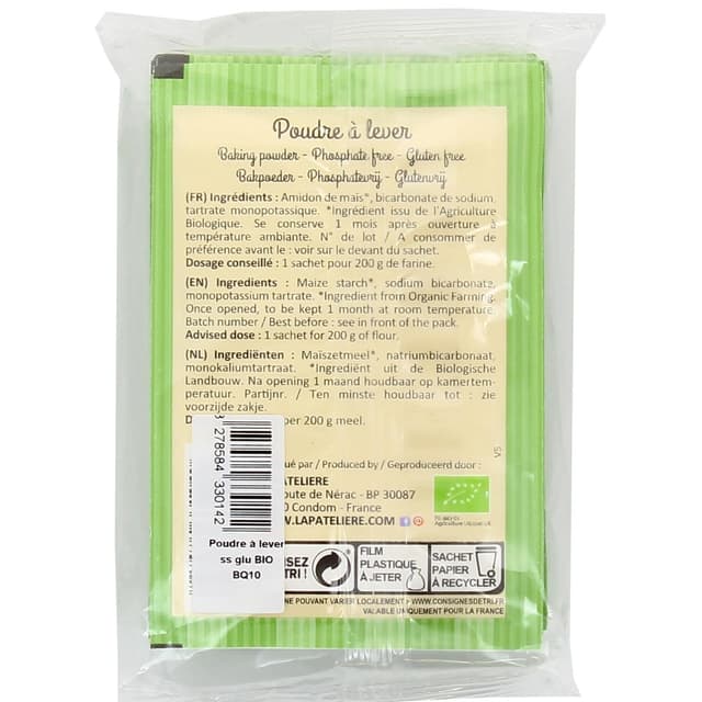 3278584330142 - La Patelière - Poudre à lever bio sans gluten et sans phosphate 8x10g