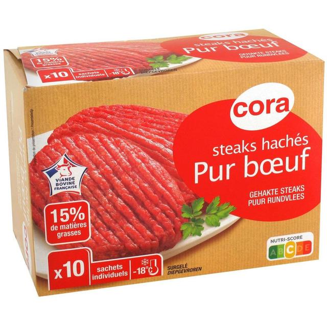 3257980631442 - Cora - 10 Steaks hachés pur boeuf 15% Mg 10x100g