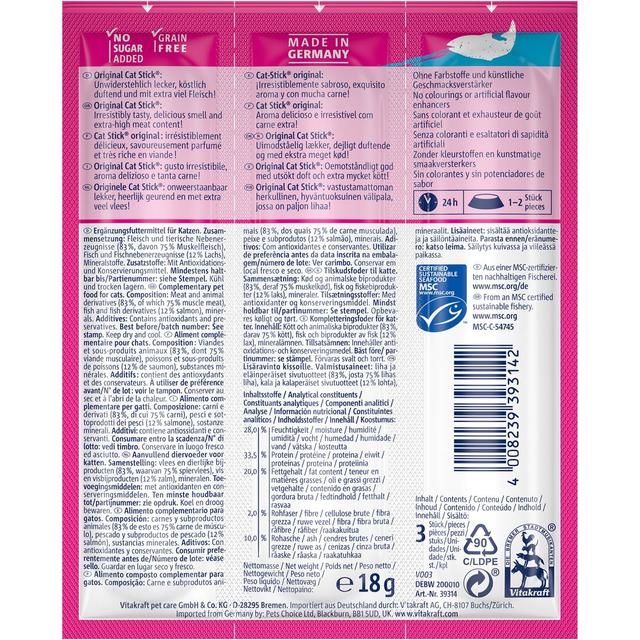 4008239393142 - Vitakraft Catstick - Bâtonnets Saumon MSC - Friandise pour chat