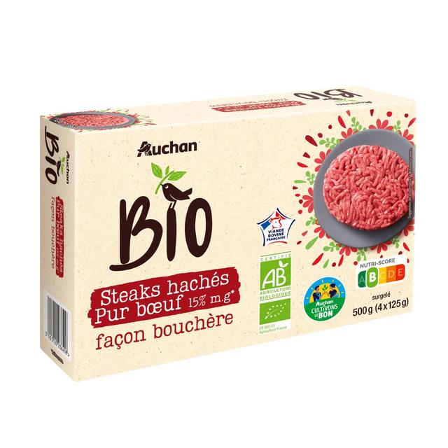 3596710524242 - Auchan BIO - Steak haché bio pur boeuf 15%mg façon bouchère