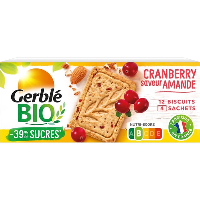 3175681257542 - Gerblé Bio - 12 Sablés Amande Cranberry Bio -39% de sucres en moins