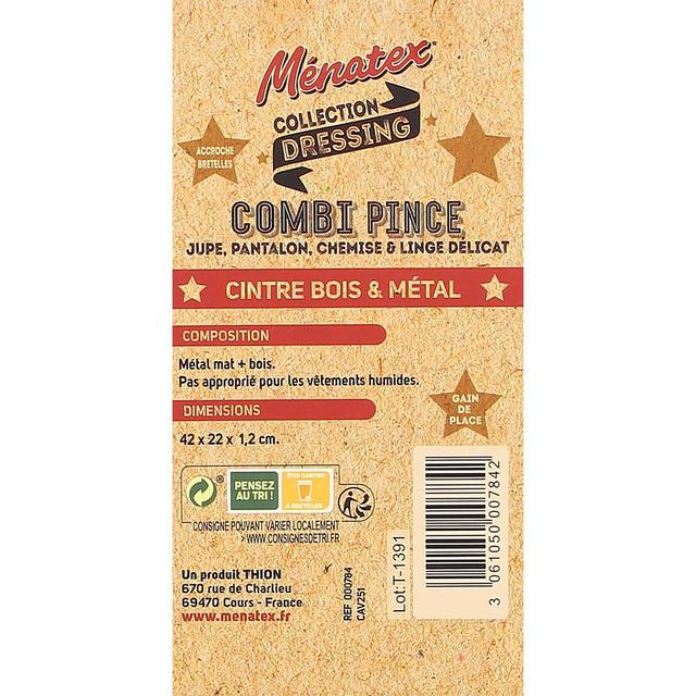 3061050007842 - La Ménagère - Cintre bois & métal avec pince combi